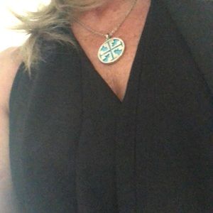Silver disk necklace with Tiffany blue